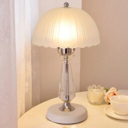 Living And Home White Iron Base Crystal Table Lamp With Frosted Glass Scalloped Lampshade - thumbnail 8