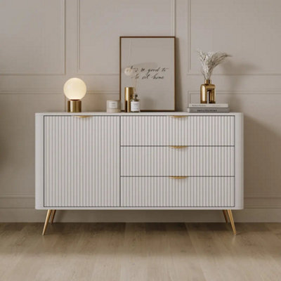 Arte Lante Sideboard Cabinet 138 Cm In White - Versatile White Storage With Door, Shelf And Drawers - image 1