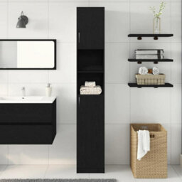 Berkfield Durable Bathroom Cabinet Black Oak 32X25.5X190 Cm Engineered Wood - thumbnail 3