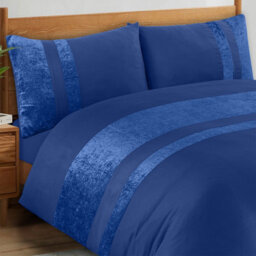 Casabella Luxury Crushed Velvet Panel Band Duvet Cover Sets With Pillow Case Double Duvet Cover Bedding Set Navy