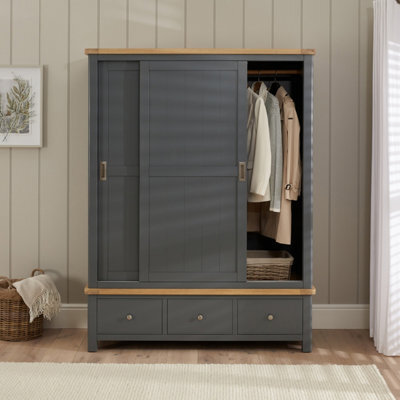 The Furniture Market Marbury Slate Grey Large Sliding Door Wardrobe With 3 Drawers - image 1