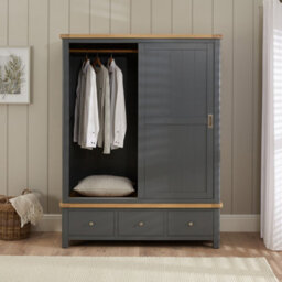 The Furniture Market Marbury Slate Grey Large Sliding Door Wardrobe With 3 Drawers - thumbnail 3
