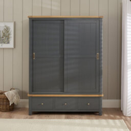 The Furniture Market Marbury Slate Grey Large Sliding Door Wardrobe With 3 Drawers - thumbnail 2