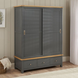 The Furniture Market Marbury Slate Grey Large Sliding Door Wardrobe With 3 Drawers - thumbnail 4