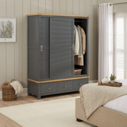 The Furniture Market Marbury Slate Grey Large Sliding Door Wardrobe With 3 Drawers - thumbnail 5