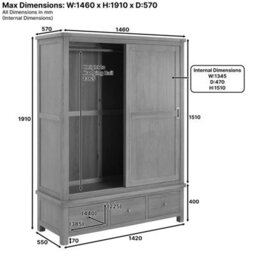 The Furniture Market Marbury Slate Grey Large Sliding Door Wardrobe With 3 Drawers - thumbnail 9
