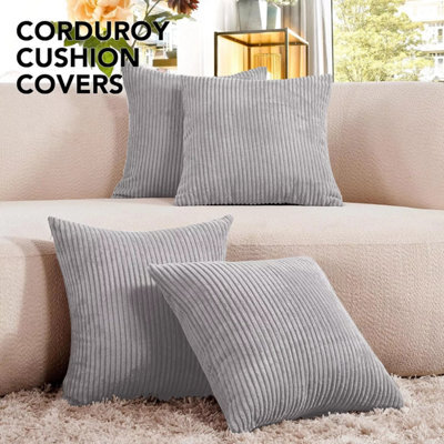 Ameha Silver Stripe Velvet Cushion Cover 18X18 Inch, Set Of 4, Soft, Breathable & Hypoallergenic With Invisible Zip - image 1