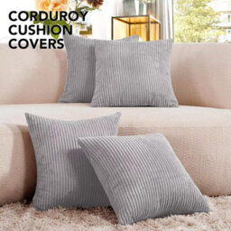 Ameha Silver Stripe Velvet Cushion Cover 18X18 Inch, Set Of 4, Soft, Breathable & Hypoallergenic With Invisible Zip