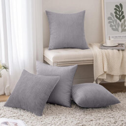 Ameha Silver Stripe Velvet Cushion Cover 18X18 Inch, Set Of 4, Soft, Breathable & Hypoallergenic With Invisible Zip - thumbnail 6