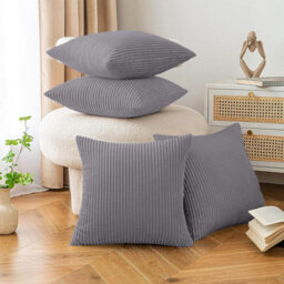 Ameha Silver Stripe Velvet Cushion Cover 18X18 Inch, Set Of 4, Soft, Breathable & Hypoallergenic With Invisible Zip - thumbnail 2