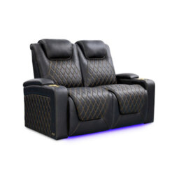 Valencia Oslo Ultimate Luxury Edition Home Theater Seating Row Of 2 Loveseat Onyx Gold Stitching