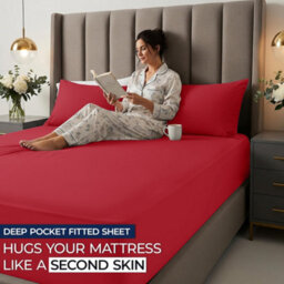 Aspire Homeware Red Fitted Sheet 40 Cm Extra Deep Pocket Hypoallergenic Bed Sheet Microfiber (L)200Cm X (W)152Cm,king - thumbnail 5