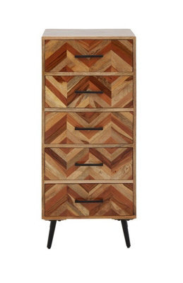 Orsina Five Drawer Mango Wood Chest, Contemporary Storage Cabinet With Black Iron Legs, Tallboy Chest Of Drawers - image 1