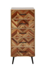 Orsina Five Drawer Mango Wood Chest, Contemporary Storage Cabinet With Black Iron Legs, Tallboy Chest Of Drawers - thumbnail 1