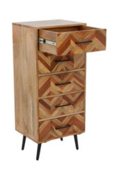 Orsina Five Drawer Mango Wood Chest, Contemporary Storage Cabinet With Black Iron Legs, Tallboy Chest Of Drawers - thumbnail 5