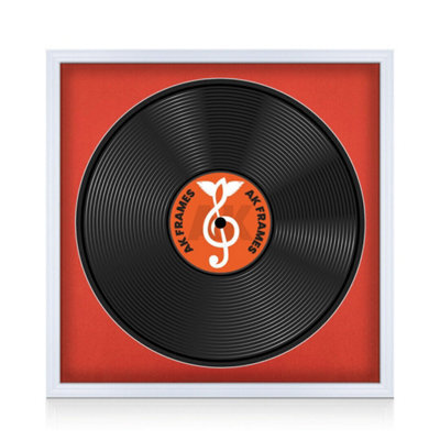 "16X16"" White Classic Vinyl Record Frame With Poppy Red Mount For 12 Inch Lp Disc - Ak Frames" - image 1