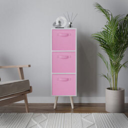 Urbn-Living Urbnliving 80Cm Height 3 Tier White Wooden Storage Bookcase Light Pink Insert Pine Legs - thumbnail 2