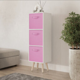 Urbn-Living Urbnliving 80Cm Height 3 Tier White Wooden Storage Bookcase Light Pink Insert Pine Legs