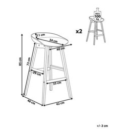 Beliani Set Of 2 Counter-Height Bar Stools, Light Beechwood Legs And Taupe Polypropylene Seats, 85 Cm. - thumbnail 5