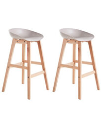 Beliani Set Of 2 Counter-Height Bar Stools, Light Beechwood Legs And Taupe Polypropylene Seats, 85 Cm. - thumbnail 3