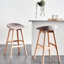 Beliani Set Of 2 Counter-Height Bar Stools, Light Beechwood Legs And Taupe Polypropylene Seats, 85 Cm. - thumbnail 2