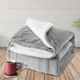 Ameha Silver Sherpa Fleece Blanket Soft Thick Fluffy & Reversible Throw For Couch Bed Sofa King 200X240 Cm - thumbnail 5