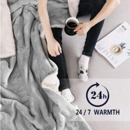 Ameha Silver Sherpa Fleece Blanket Soft Thick Fluffy & Reversible Throw For Couch Bed Sofa King 200X240 Cm - thumbnail 3