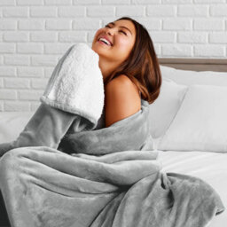 Ameha Silver Sherpa Fleece Blanket Soft Thick Fluffy & Reversible Throw For Couch Bed Sofa King 200X240 Cm - thumbnail 9