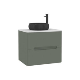 Royal Bathrooms Venice 600mm Sage Green Wall Mounted Bathroom Countertop Vanity Unit 2 Drawer With Milan Black Basin - thumbnail 7
