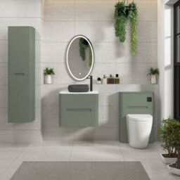 Royal Bathrooms Venice 600mm Sage Green Wall Mounted Bathroom Countertop Vanity Unit 2 Drawer With Milan Black Basin - thumbnail 4