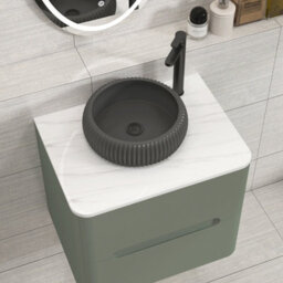 Royal Bathrooms Venice 600mm Sage Green Wall Mounted Bathroom Countertop Vanity Unit 2 Drawer With Milan Black Basin - thumbnail 6