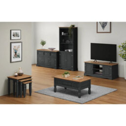 Charcoal Dark Grey Waxed Solid Pine Console Table 3 Drawer Hall Wooden Unit - thumbnail 5