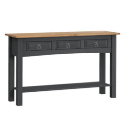 Charcoal Dark Grey Waxed Solid Pine Console Table 3 Drawer Hall Wooden Unit - thumbnail 6