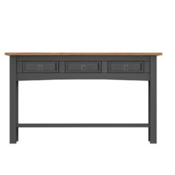 Charcoal Dark Grey Waxed Solid Pine Console Table 3 Drawer Hall Wooden Unit