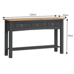 Charcoal Dark Grey Waxed Solid Pine Console Table 3 Drawer Hall Wooden Unit - thumbnail 2