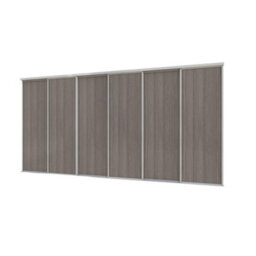 A-Class Sliding Doors Set Of 6 Dark Oak Sliding Wardrobe Door Kit In Silver Frame & Tracks, Opening Height (H) 225-226Cm & Width (W) 354-355Cm - thumbnail 1