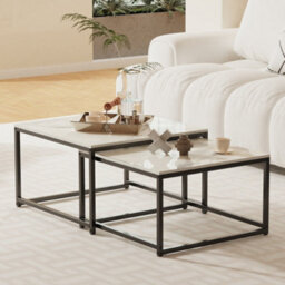 Fativo Set Of 2 Small Large Square Coffee Sintered Stone Marble Table Centre Table Side Table, 65Cm - thumbnail 8