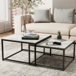 Fativo Set Of 2 Small Large Square Coffee Sintered Stone Marble Table Centre Table Side Table, 65Cm - thumbnail 9