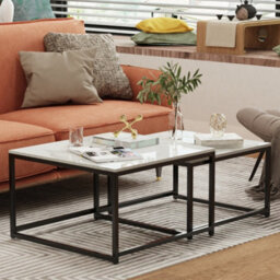 Fativo Set Of 2 Small Large Square Coffee Sintered Stone Marble Table Centre Table Side Table, 65Cm - thumbnail 1
