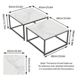 Fativo Set Of 2 Small Large Square Coffee Sintered Stone Marble Table Centre Table Side Table, 65Cm - thumbnail 2