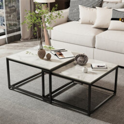 Fativo Set Of 2 Small Large Square Coffee Sintered Stone Marble Table Centre Table Side Table, 65Cm - thumbnail 7