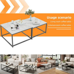 Fativo Set Of 2 Small Large Square Coffee Sintered Stone Marble Table Centre Table Side Table, 65Cm - thumbnail 5
