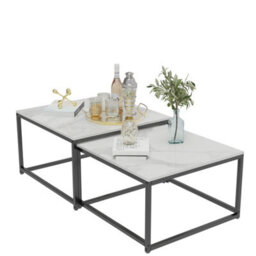 Fativo Set Of 2 Small Large Square Coffee Sintered Stone Marble Table Centre Table Side Table, 65Cm - thumbnail 6