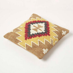 Homescapes Jaipur Handwoven Brown And Orange Kilim Cushion With Feather Filling - thumbnail 5