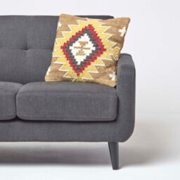 Homescapes Jaipur Handwoven Brown And Orange Kilim Cushion With Feather Filling - thumbnail 3