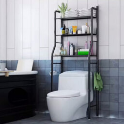 Living And Home 3 Tier Black Metal Bathroom Storage Organizer Shelf Over Toilet Rack Paper Roll Holder With 3 Hooks