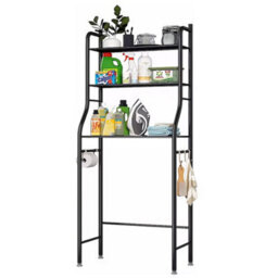 Living And Home 3 Tier Black Metal Bathroom Storage Organizer Shelf Over Toilet Rack Paper Roll Holder With 3 Hooks - thumbnail 6