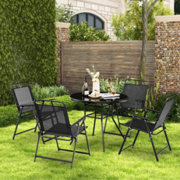 Costway Outdoor Folding Chairs Set Of 4 Wih Breathable Seat & Cozy Armrests Heavy-Duty Metal Frame - thumbnail 7