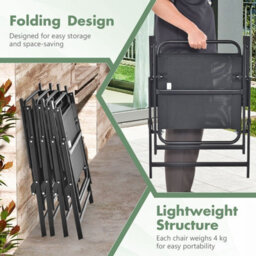 Costway Outdoor Folding Chairs Set Of 4 Wih Breathable Seat & Cozy Armrests Heavy-Duty Metal Frame - thumbnail 4