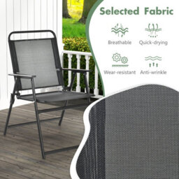 Costway Outdoor Folding Chairs Set Of 4 Wih Breathable Seat & Cozy Armrests Heavy-Duty Metal Frame - thumbnail 5